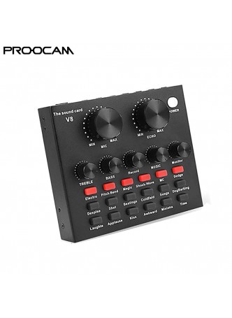 Proocam SCL-900 V8 Live Sound Card Portable Audio Mixer DJ Sound Mixer Aluminum Karaoke Sound Mixer Recording Live Broadcast K Songs, Recording Voice Chatting (Black)